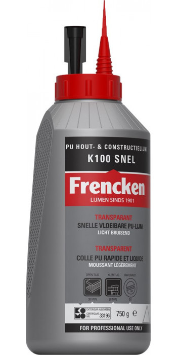 Frencken PU Hout & Constructielijm K100 Snel (D4) - 750ml