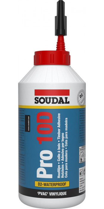 Soudal PRO 10D Witte Houtlijm - 750g - Wit - (doos a 6 flacons)