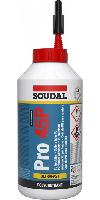 Soudal PRO 45P Snelle PU Houtlijm - 750g - Beige - (doos a 6 flacons)