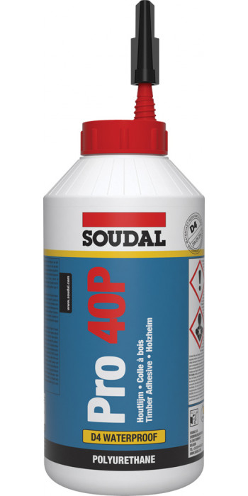 Soudal PRO 40P - PU Houtlijm - 750g - Bruin - (doos a 6 flacons)
