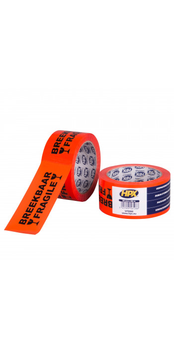 HPX Verpakkingstape - Breekbaar/Fragile 50mm x 66mtr - Oranje